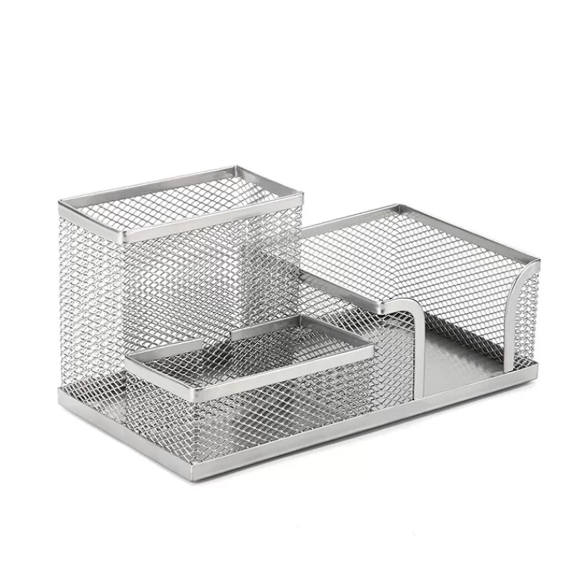 Hot SOC 3-In-1 Desk Organizer Pencil Pen Holder Metal Hollow Mesh Wire Organizador De Escritorio Lapices Office Desk Accessories