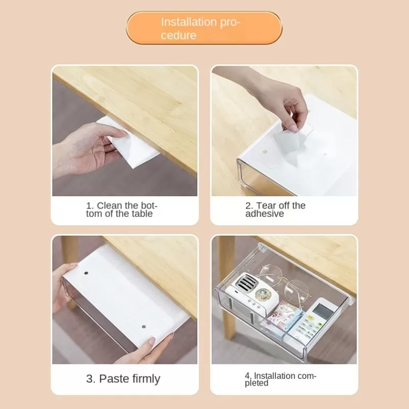 Flash Sale SOC Self Adhesive Under Desk Drawer Office Pen Holder Hidden Organizer Box Kitchen Knife And Fork Storage Tray Storage Box