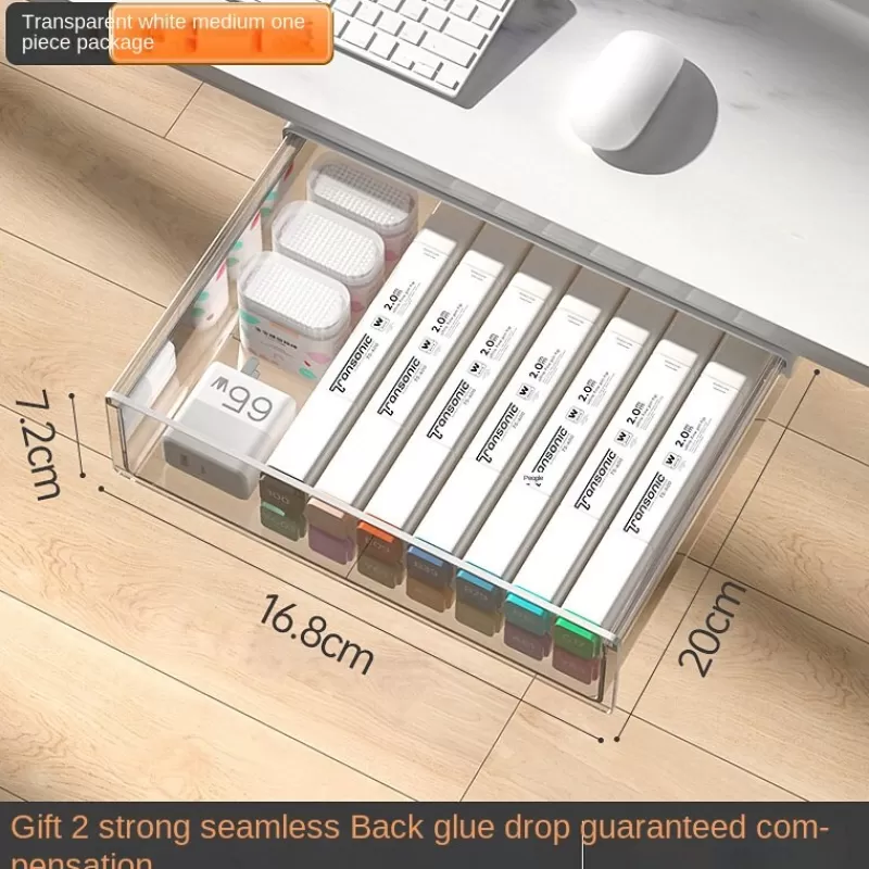 Flash Sale SOC Self Adhesive Under Desk Drawer Office Pen Holder Hidden Organizer Box Kitchen Knife And Fork Storage Tray Storage Box